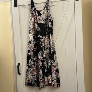White House Black Market Black and Pink Fit and Flare Midi Dress